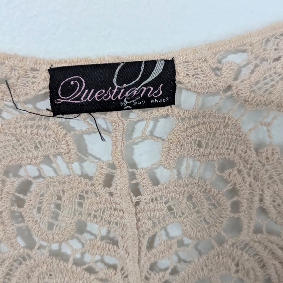 Vintage Y2K Open Crochet Short Sleeve Top Button Front Open Knit Beige Large L - Picture 5 of 7